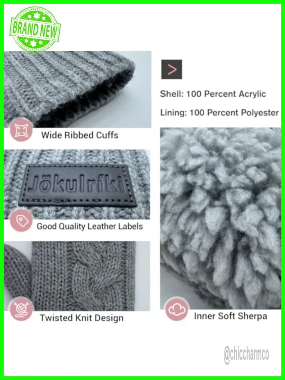 Touchscreen Mittens | Sherpa Lined Cable Knit | Snowflake Grip | Winter Gloves